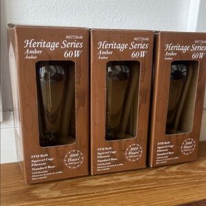 3 Pack, New, Heritage 60W Light Bulb, Amber, ST18 Bulb Squirrel Cage Filament